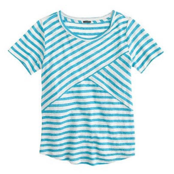J. Crew Tops - J. Crew Aqua Linen Cross Stripe T Shirt